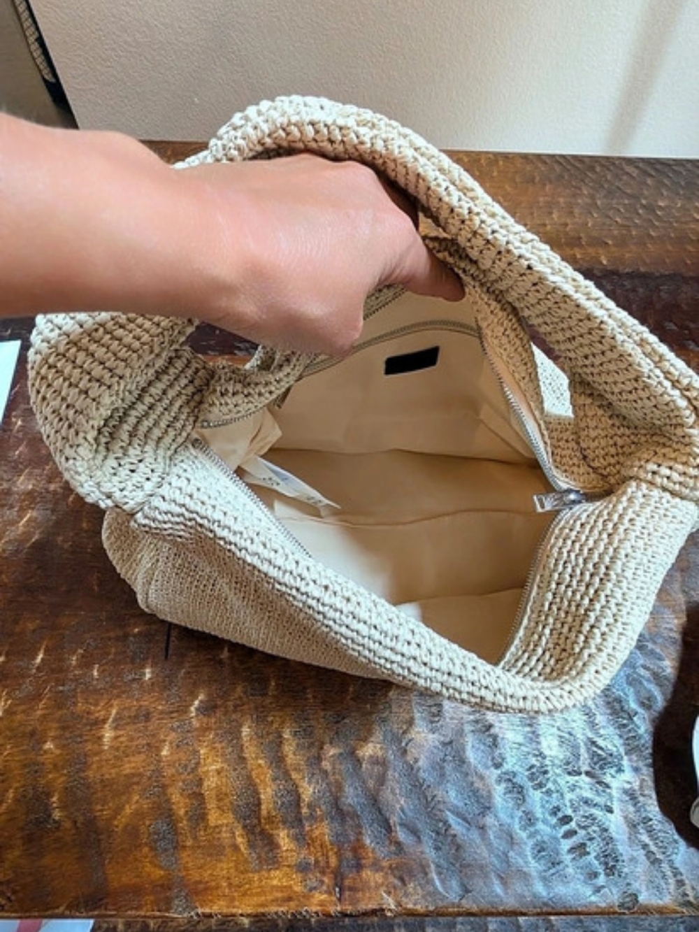 COS Slouchy Raffia Tote Beige - Picture 4 of 7